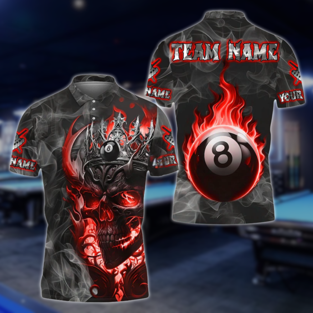 Custom Skull Blue Flame Billiard Polo Shirts For Mens, Custom Skull BIlliard Team Shirts BLD0208