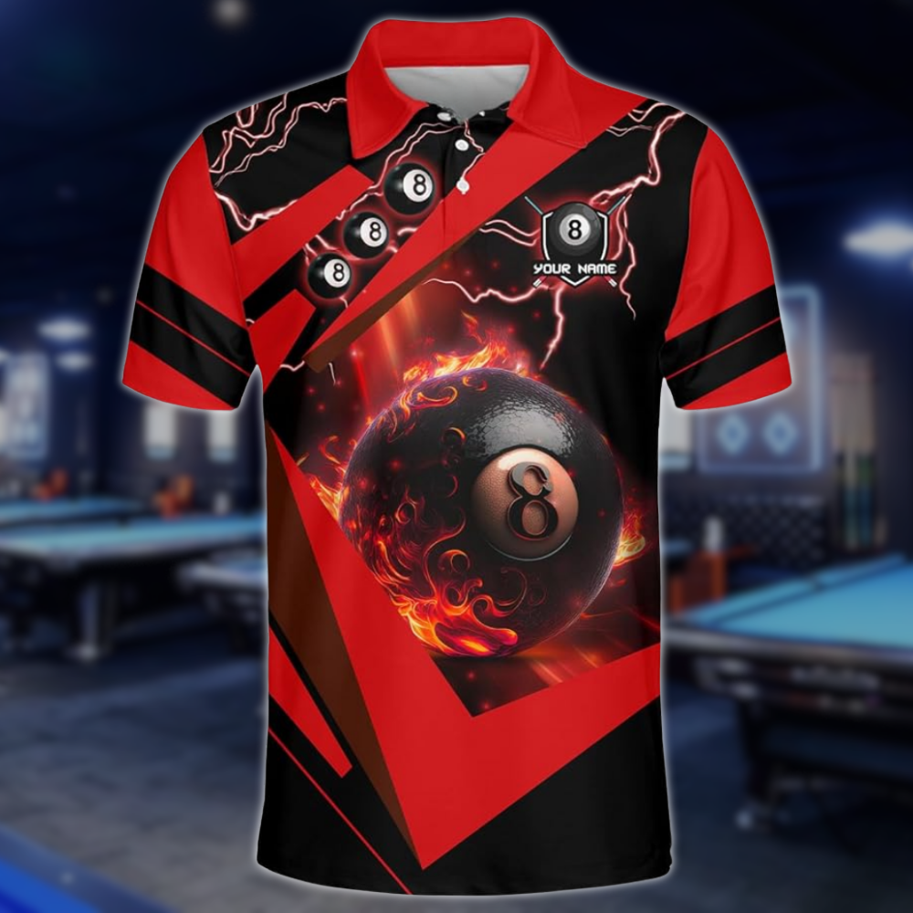 Custom 8 Ball Billiard Polo Team Shirt For Men, Custom Black And Blue Billiard Shirts BLD0024