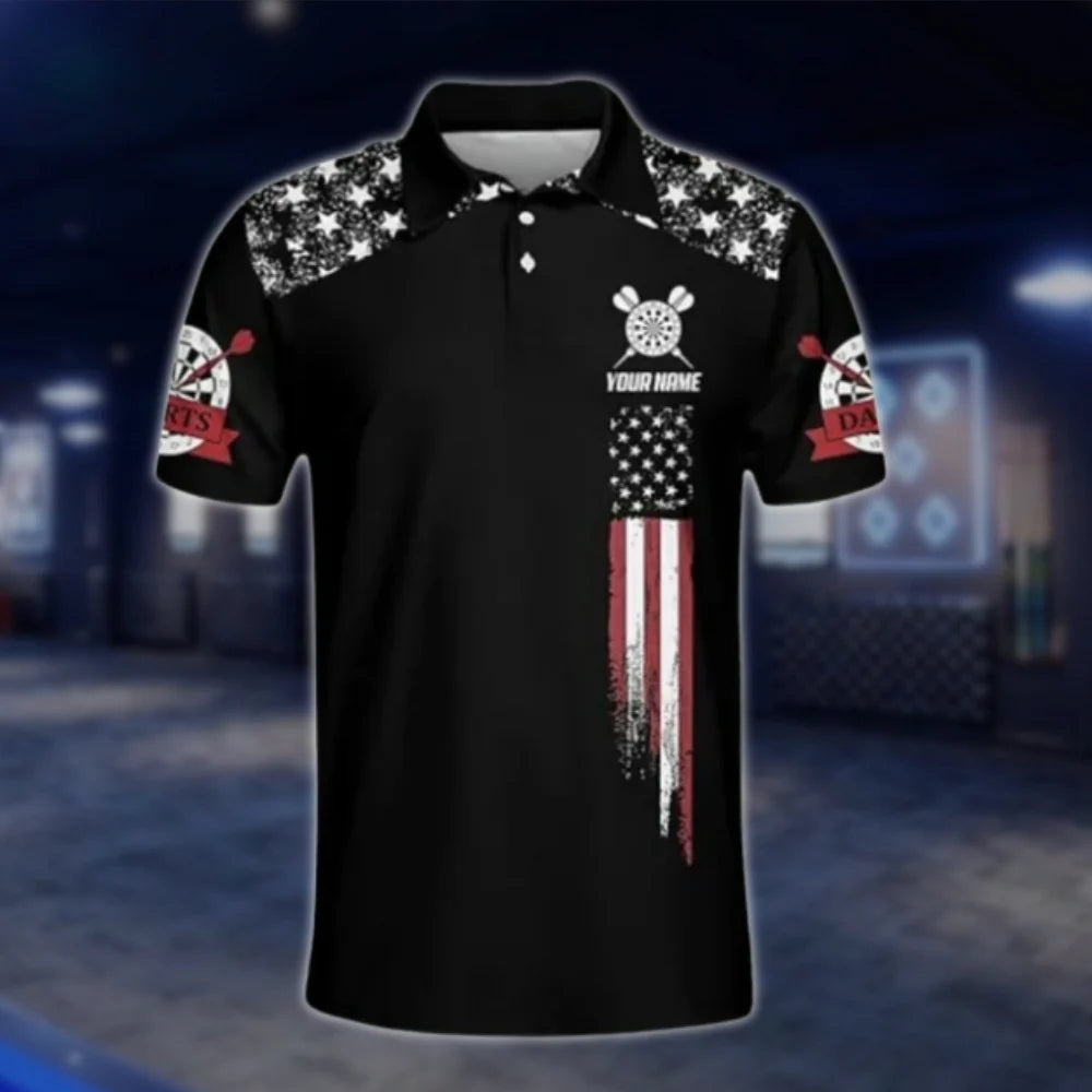 Custom American Flag Dart Mens Polo Shirt, Custom Patriot Dart Team Shirts DAT0360