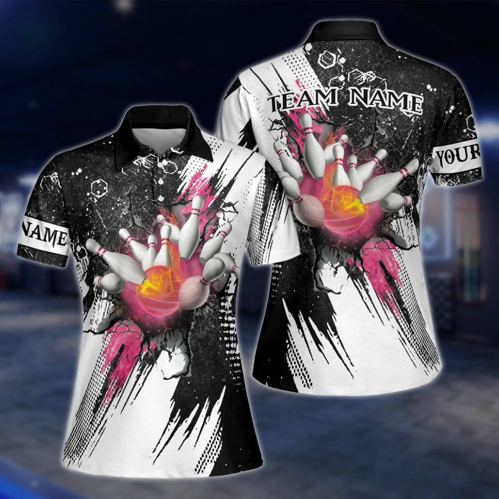 Custom Team Black Grey Bowling Polo Shirt For Ladies, Custom Bowling Shirt Women BZ0163 BOW0209