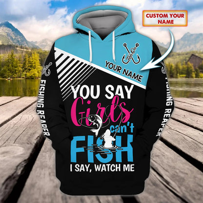 Fishing Girl - Personalized Name 3D Hoodie - Dah 56 FISH0243
