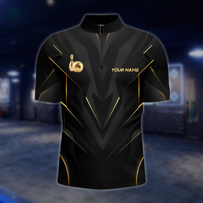 Personalized Team Golden Black Bowling Jersey For Men, Custom Bowling Shirts BZ0883 BOW0060