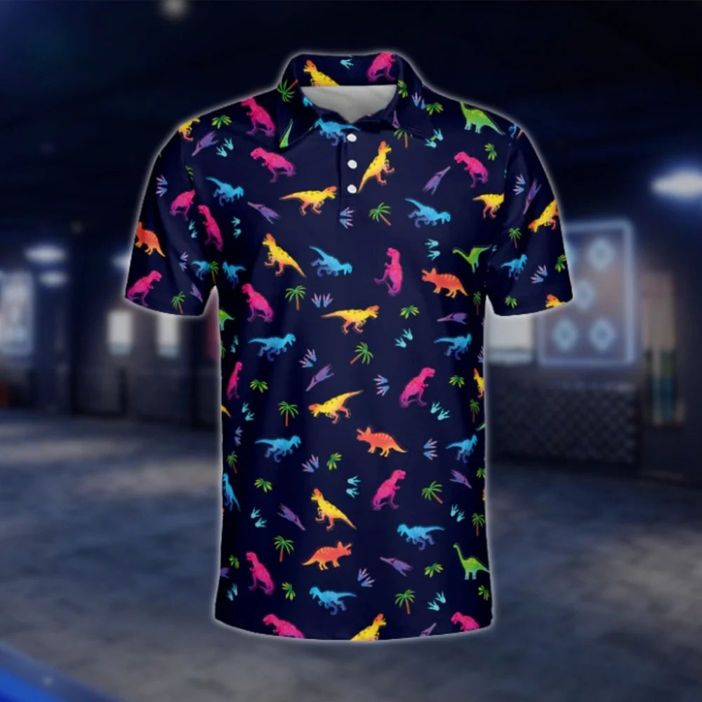 Dinosaur Colorful Golf Polo Shirt Mens, Dinosaur Golf Shirt GOF0138