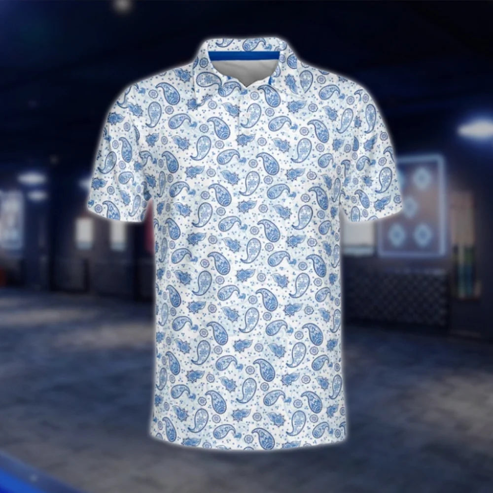 Paisley Blue And White Golf Polo Shirt For Men, Paisley Golf Shirt GOF0164
