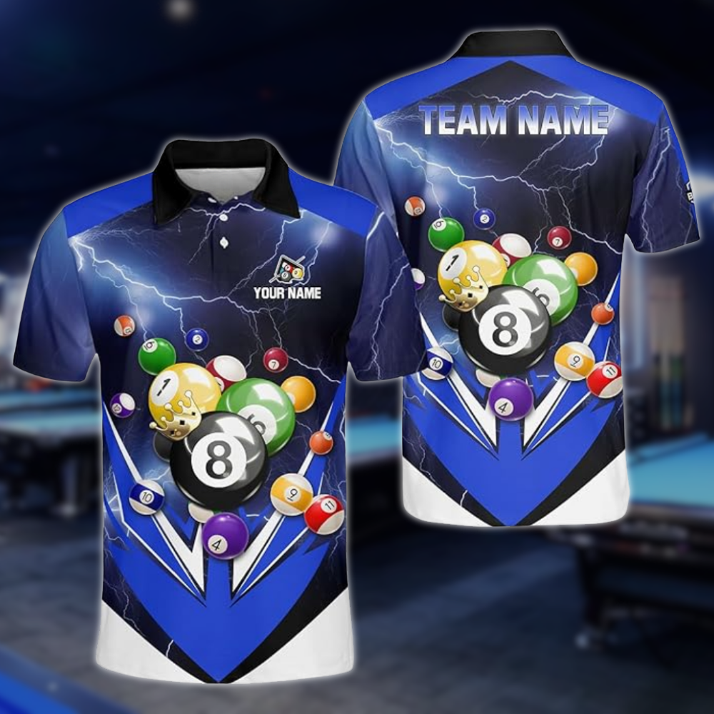 Custom Green Thunder Billiard Men Polo Shirt, Custom Pool Billiard Team Shirts BLD0223