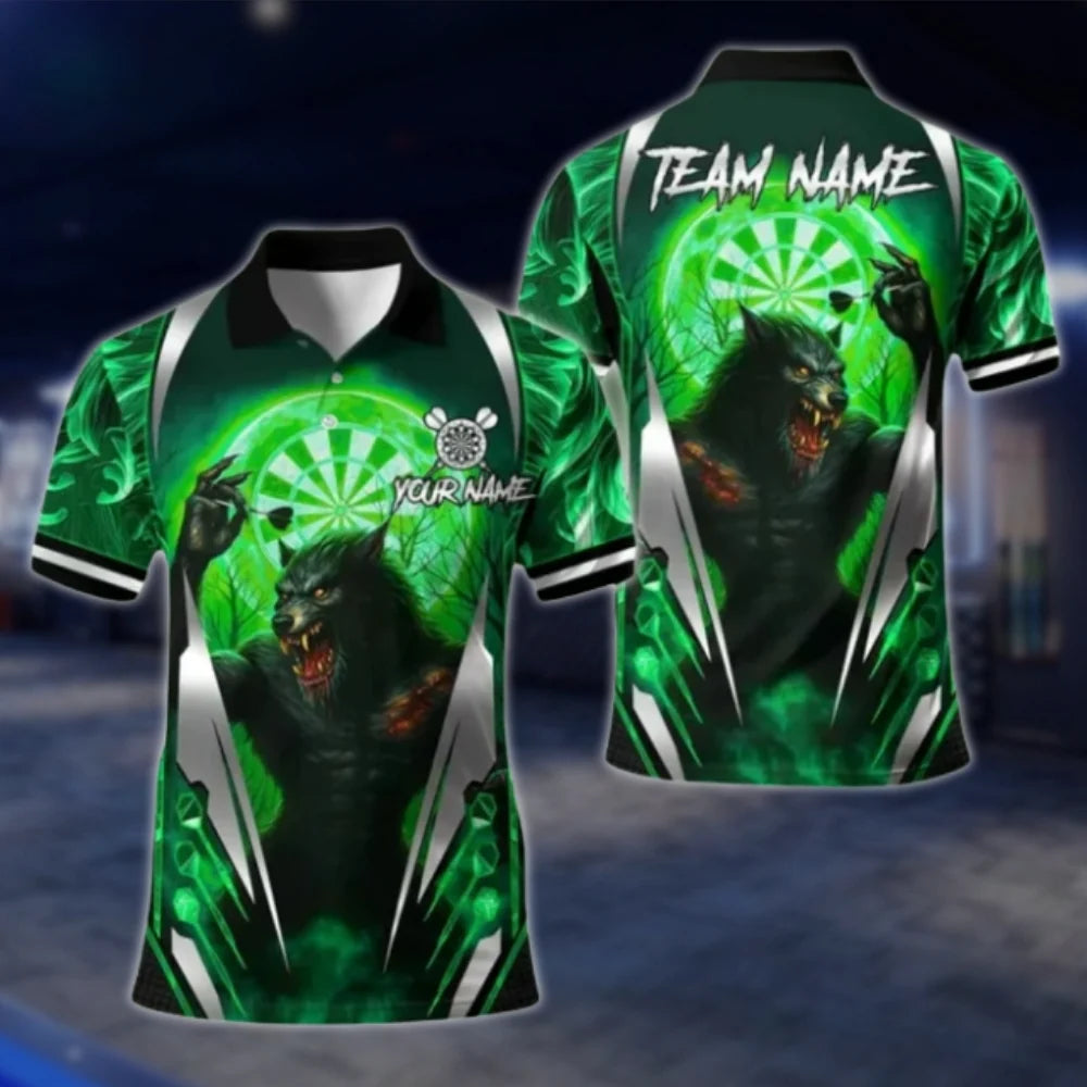 Custom Mens Werewolf Dart Polo Shirt, Custom Wolf Darts Team Shirts DAT0366