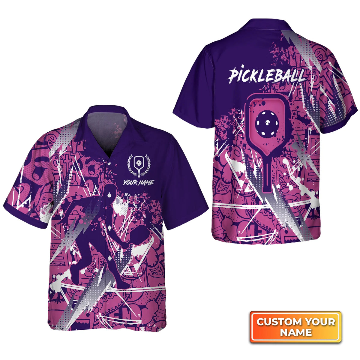 Pickleball - Scritch Man Purple Pink Pattern Personalized Name 3D Hawaiian Shirt QB95 Gift For Pickleball Player PKL0140