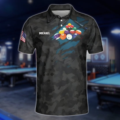 Custom Black Camo Billiard Men Polo Shirt, Custom Camo Billiard Team Shirts BLD0194