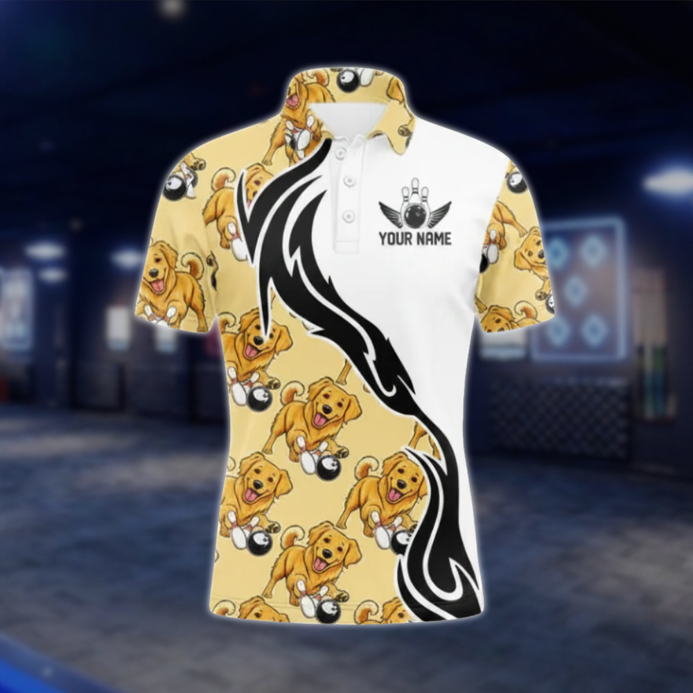 Golden Retriever Custom Mens Bowling Polo Shirt, Custom Dog Lover Bowling Team Shirts BZ0485 BOW0279