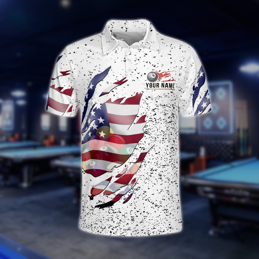 Custom American Flag Billiard Polo Shirt Men, Custom Patriotic Billiard Team Shirts BLD0300