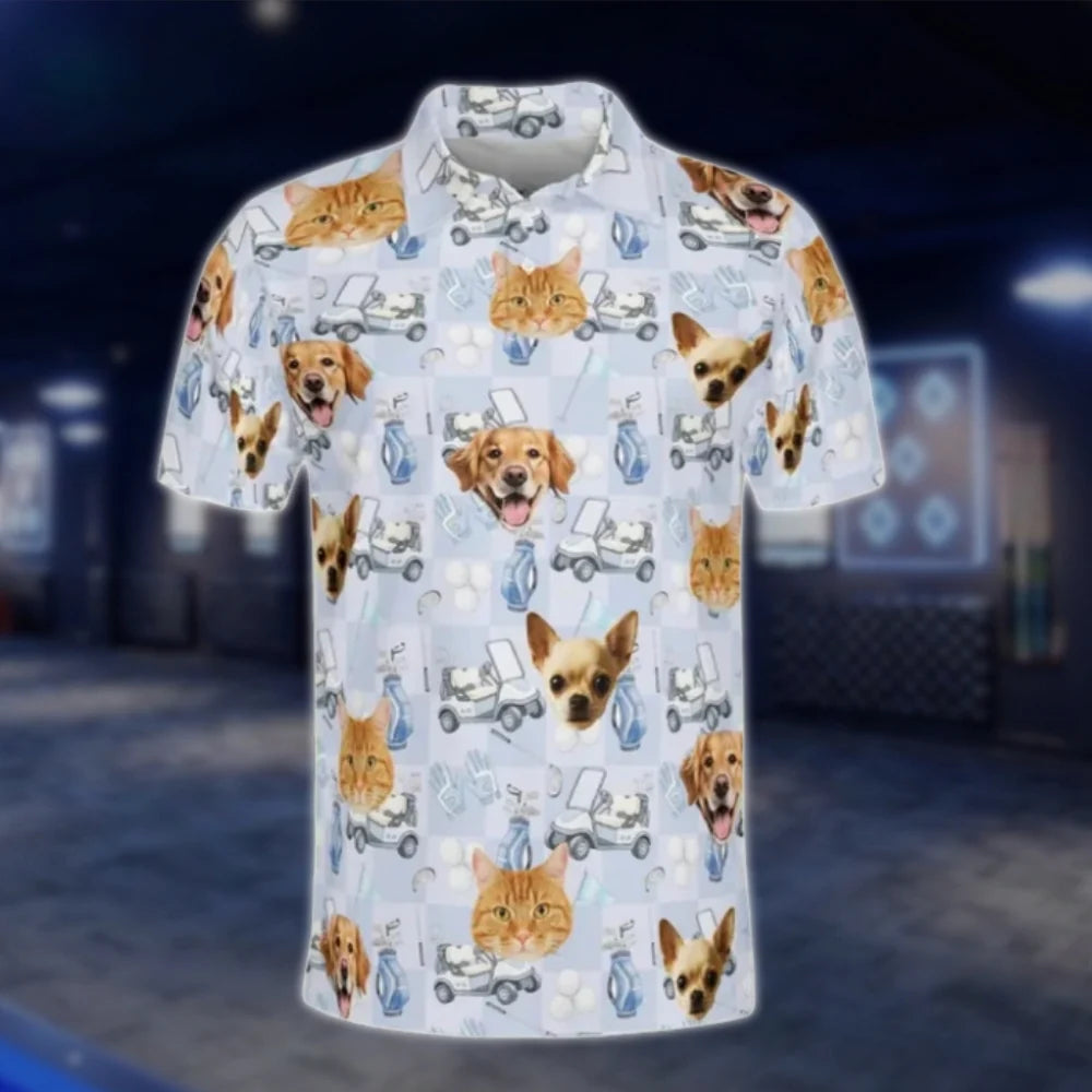 Custom Dog Cat Face Golf Polo Shirts Men, Custom Pet Photo Golf Shirts GOF0255