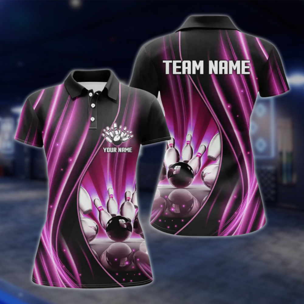 Custom Team Purple Lightning Women's Bowling Polo Shirt, Custom Bowling Shirt For Ladies BZ0488 BOW0282