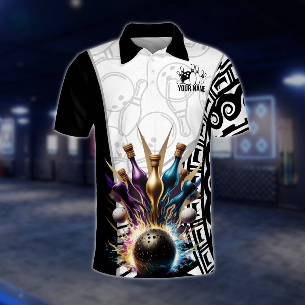 Custom Team Pins And Ball Bowling Mens Polo Shirt, Custom Bowling Shirts BE0039 BOW0227