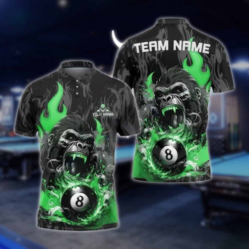 Custom Gorilla 8 Ball Billiard Men's Polo Shirts, Custom Gorilla Billiard Shirts For Team BLD0137