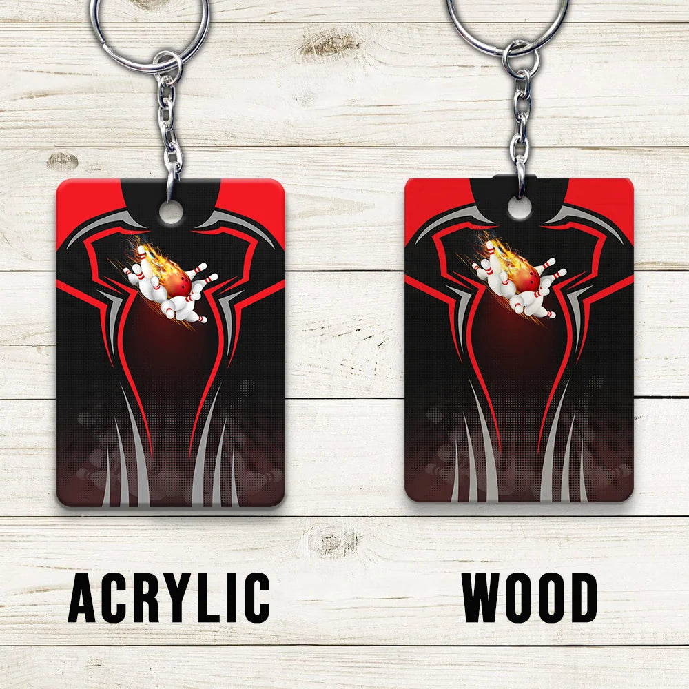 The Red Bowling Ball Crashing The Pins Personalized Name 3D Keychain ORN0168