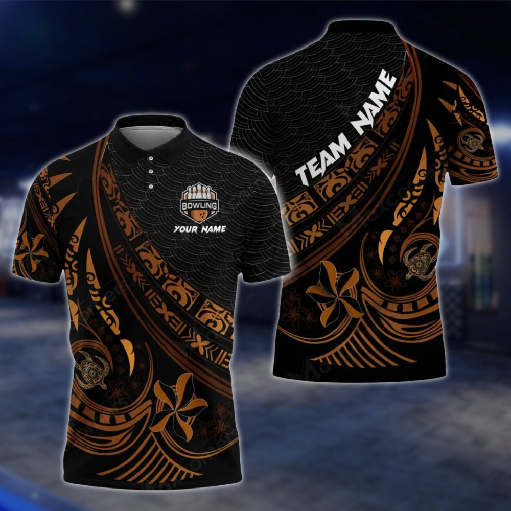 Tribal Black And Cyan Custom Bowling Polo Shirt For Mens, Custom Tribal Bowling Team Shirts BO0201 BOW0441