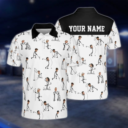 Custom Faces With Stick Figure Golf Polo Shirt Men, Custom Funny Golf Shirts With Photo GOF0065