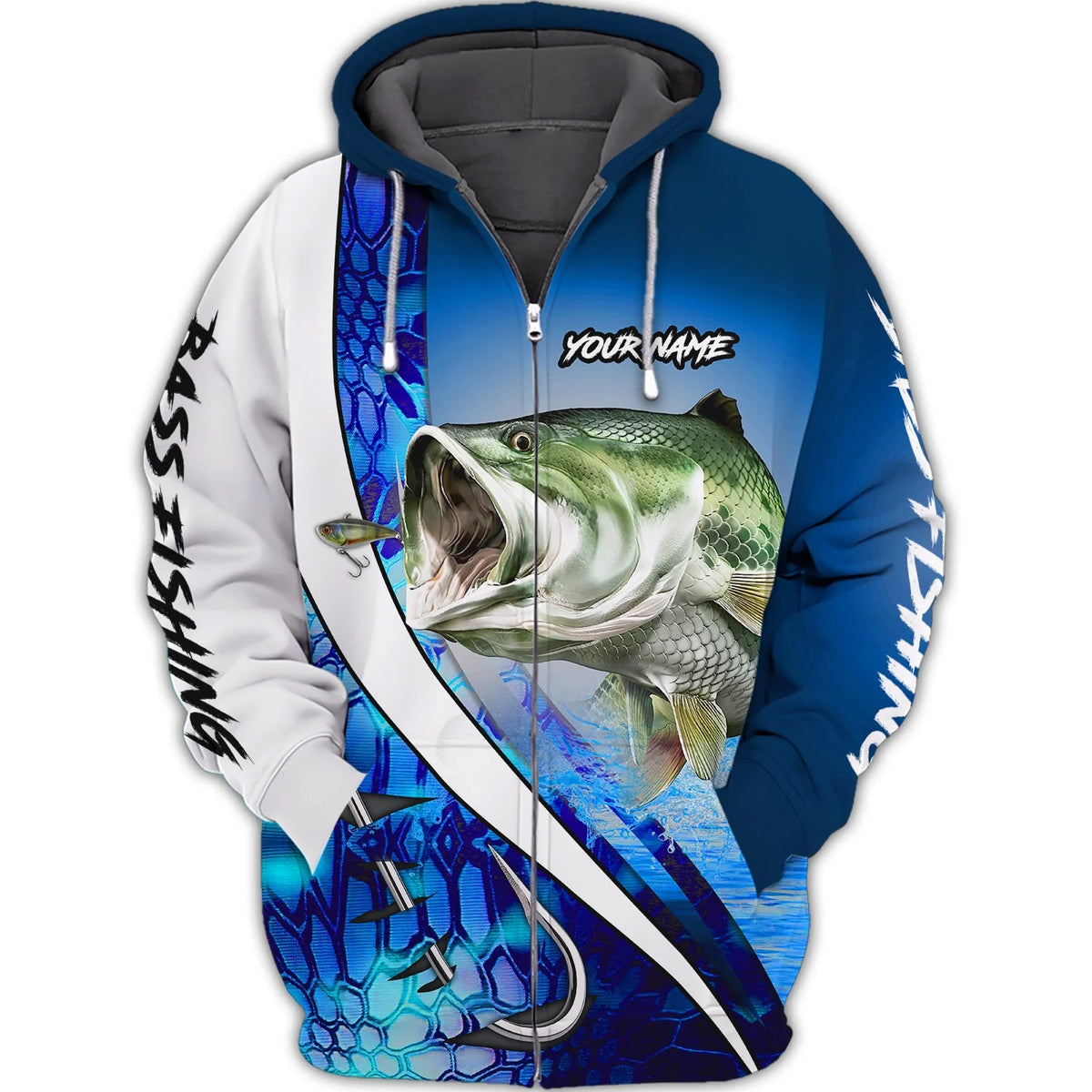 Bass Fishing 15 - Personalized Name 3D Zipper Hoodie FISH0089