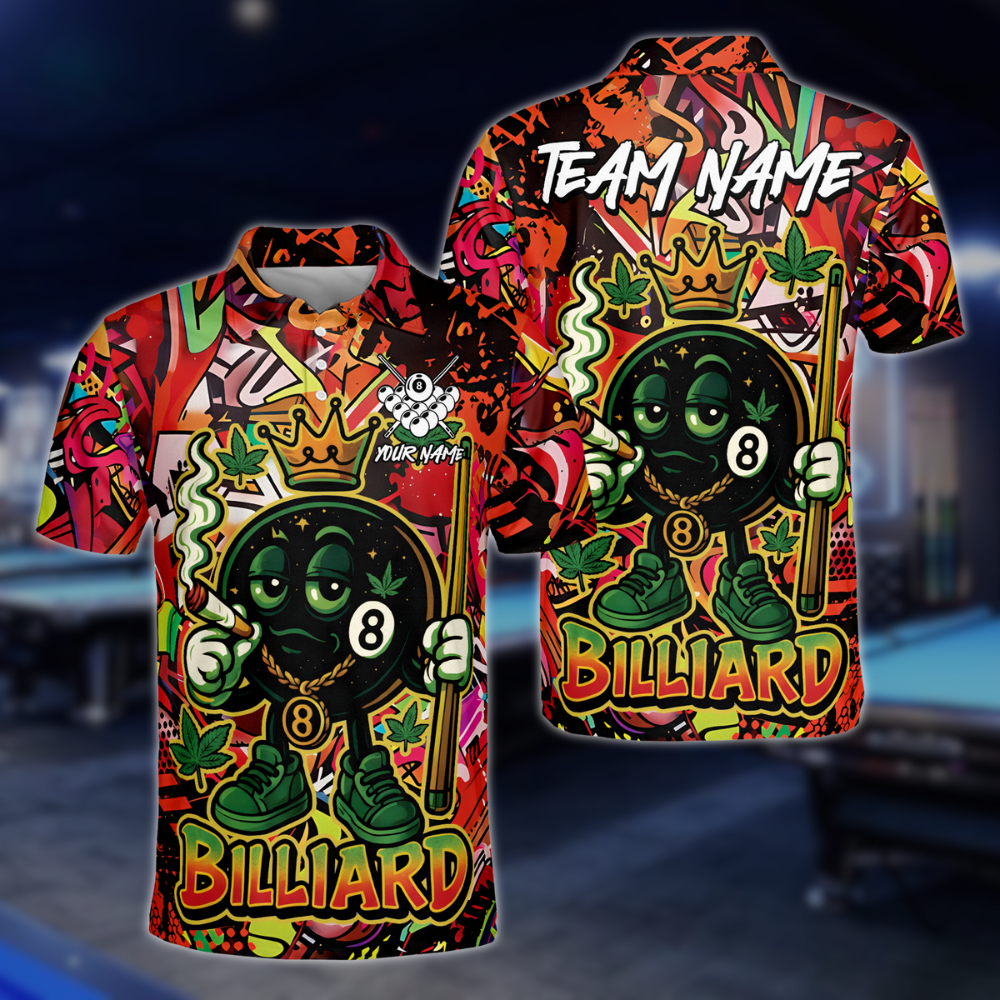 Smoking 8 Ball Custom Graffiti Billiard Polo Shirt For Mens, Custom Funny Graffiti Billiard Team Shirts BLD0121