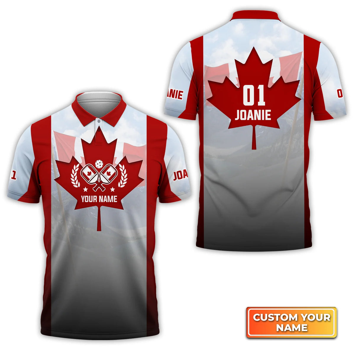 Pickleball Canada Flag Personalized Name 3D Polo Shirt QB95 Gift For Pickleball Player PKL0149