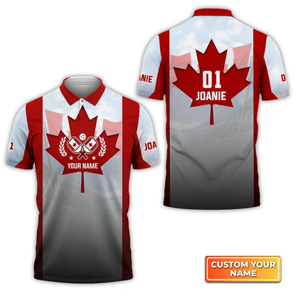 Pickleball Canada Flag Personalized Name 3D Polo Shirt QB95 Gift For Pickleball Player PKL0149