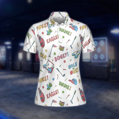 Womens Hole In One Birdie Eagle Bogey Golf Polo Shirts, Funny Golf Shirts Womens GOF0286