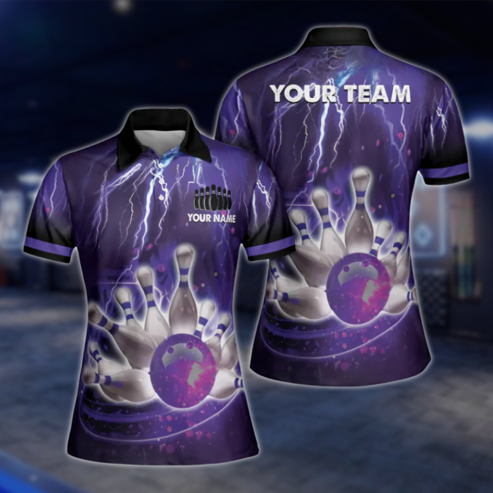 Custom Team Thunder Pink Bowling Polo Shirt For Women, Custom Bowling Team Shirts Ladies BW0156 BOW0414
