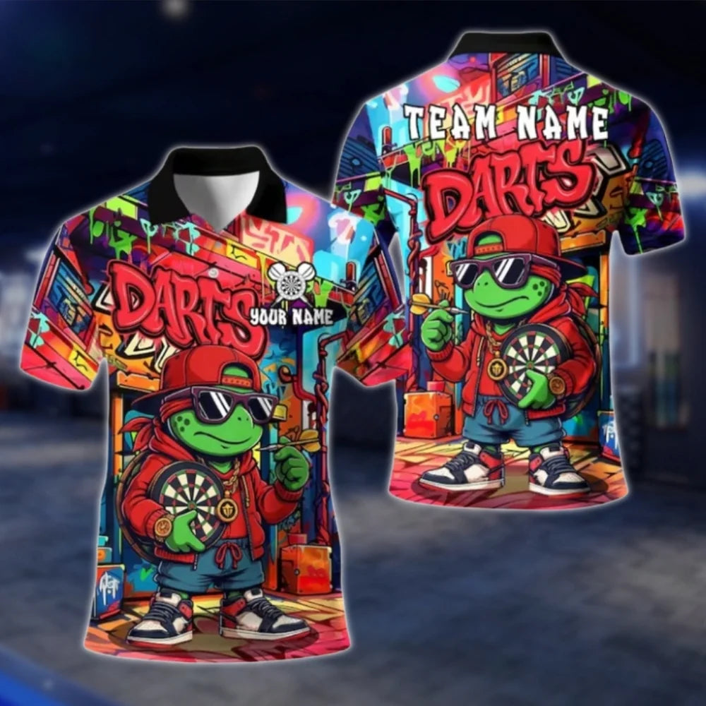 Turtle Graffiti Custom Mens Dart Polo Shirt Purple, Custom Turtle Darts Team Shirts DAT0410