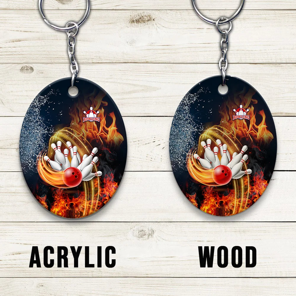 Red Bowl And Pins In Water And Fire Personalized Name 3D Keychain ORN0188