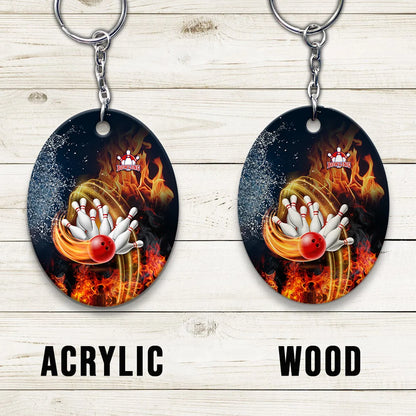 Red Bowl And Pins In Water And Fire Personalized Name 3D Keychain ORN0188