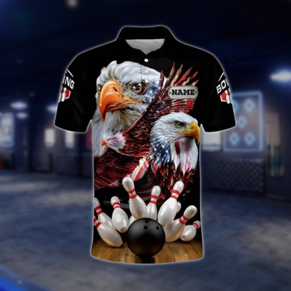 Custom Eagle American Bowling Polo Shirt For Men, Custom Eagle Patriotic Bowling Shirts BO0139 BOW0462