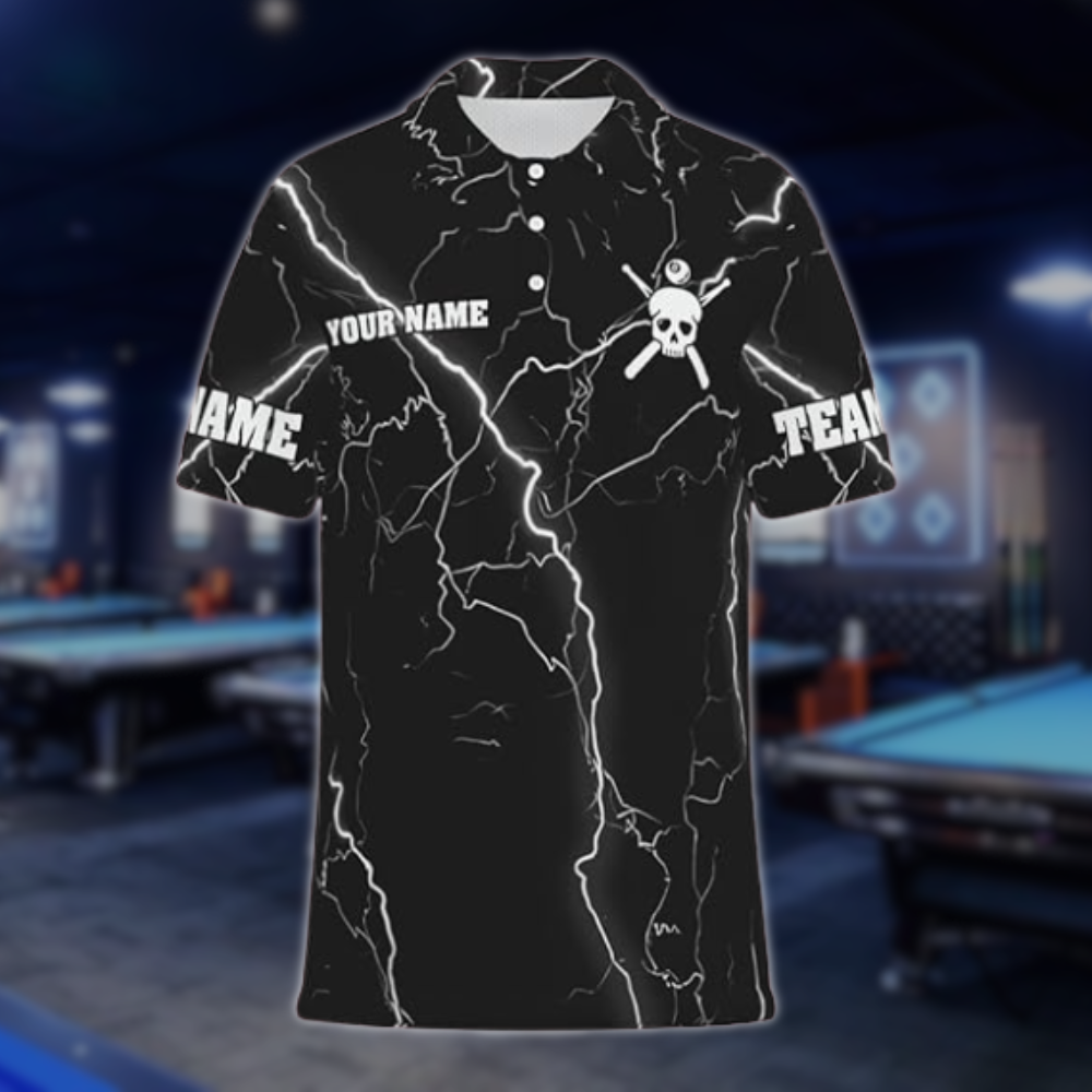 I Beat People With A Stick Custom Skull Billiard Mens Polo Shirt, Custom Funny Skull Billiard Shirts For Team BLD0111