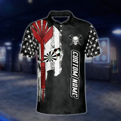 Custom Aim Shoot Swear Repeat Skull Dart Polo Shirt For Men, Custom Funny Dart Shirt DAT0454