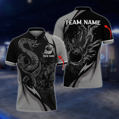 Snake Custom Purple Black Bowling Mens Polo Shirt, Custom Snake Bowling Team Shirts BO0411 BOW0396