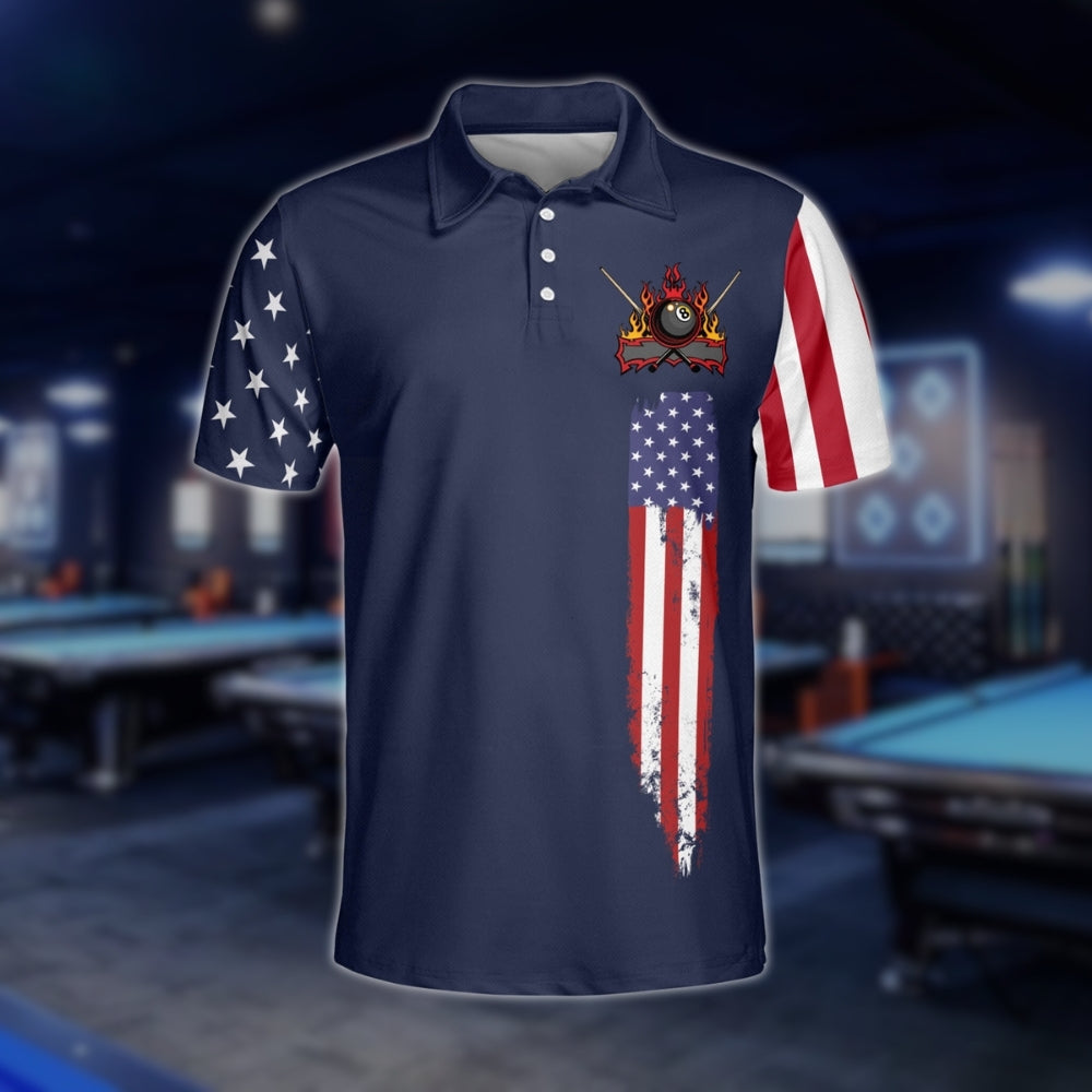 Custom Red White And Blue American Flag Billiard Polo Shirt For Mens, Custom Patriotic Billiard Team Shirts BLD0260