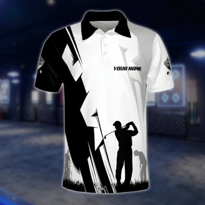 Custom Team Black And White Golf Men Polo Shirt, Custom Golf Team Shirts GOF0097