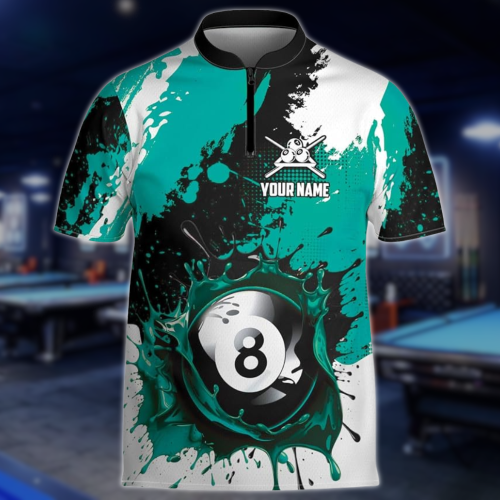Custom White Green 8 Ball Billiard Men Jersey, Custom 8 Ball Pool Team Shirts BLD0262