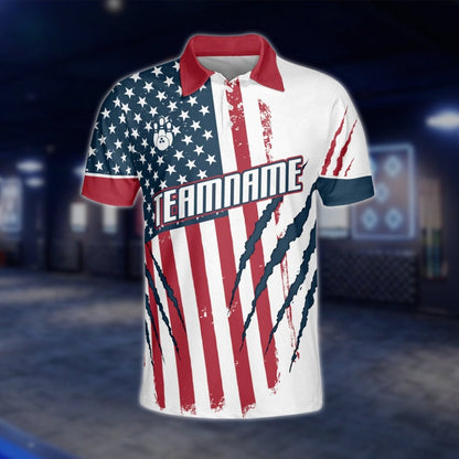 Eagle American Flag Custom Mens Bowling Polo Shirt, Custom Patriotic Bowling Team Shirts BZ0098 BOW0222