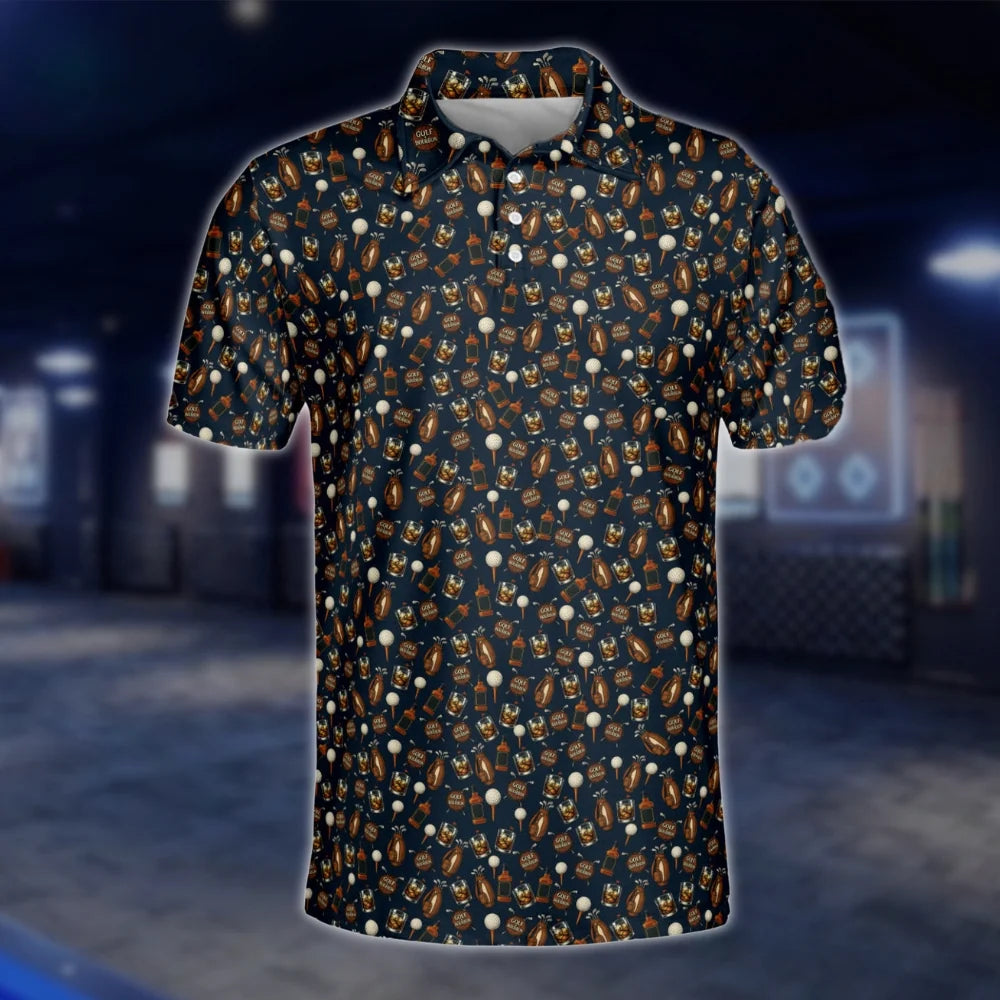 Mens Golf & Bourbon Pattern Navy Golf Polo Shirts, Bourbon Golf Shirts GOF0010