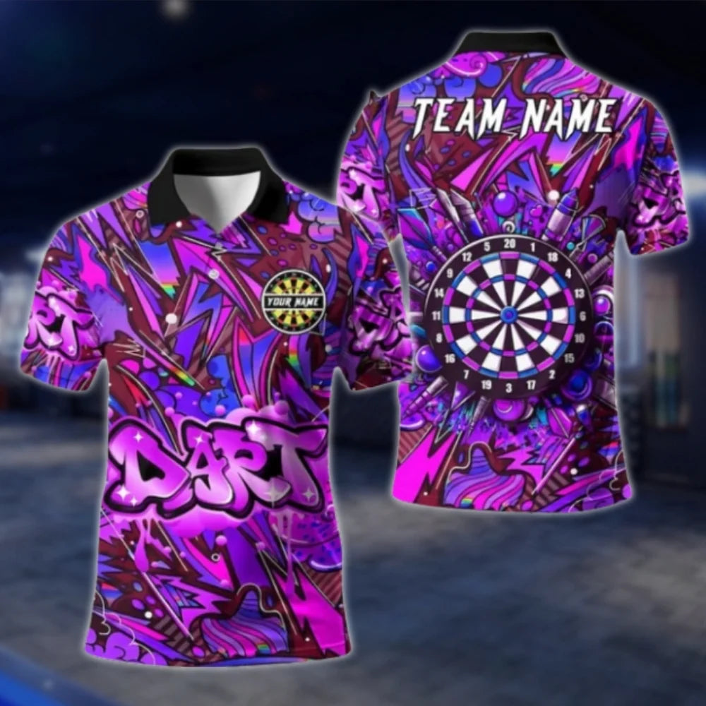 Custom Graffiti Blue Dart Polo Shirt For Men, Custom Team Darts Shirts DAT0400