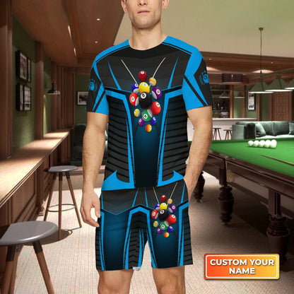 Blue Billiard Balls Custom Name 3D Short Sleeve T-Shirt Men's Board Shorts ORN0260