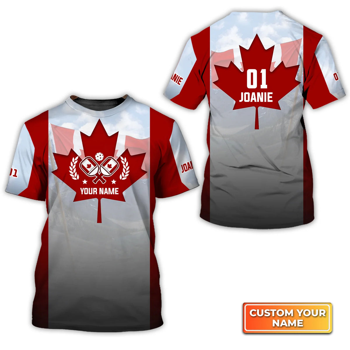 Pickleball Canada Flag Personalized Name 3D Tshirt QB95 Gift For Pickleball Player PKL0073