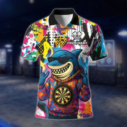 Custom Shark Hiphop Graffiti Men's Dart Polo Shirt, Custom Team Shark Dart Shirts DAT0383