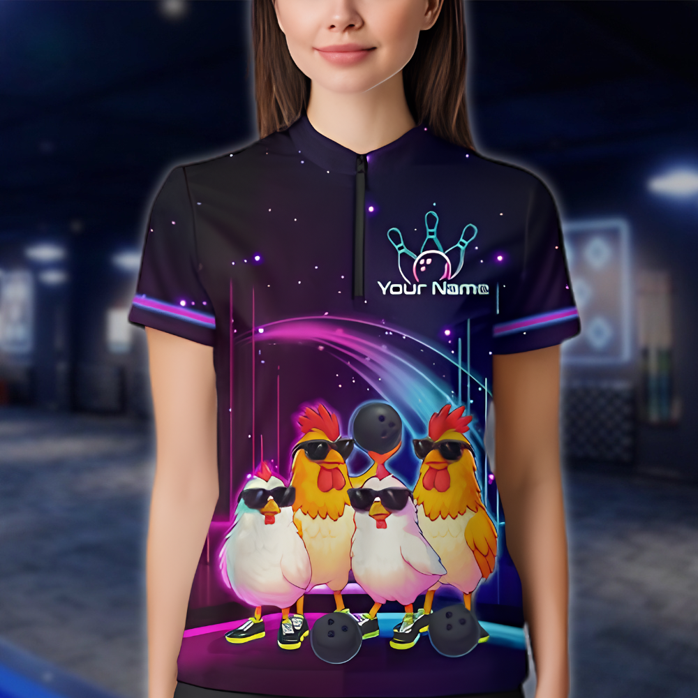 Personalized Cute Chicken Bowling Jersey For Ladies, Custom Chicken Bowling Team Shirt Womens BZ0894 BOW0049