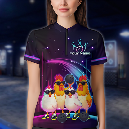 Personalized Cute Chicken Bowling Jersey For Ladies, Custom Chicken Bowling Team Shirt Womens BZ0894 BOW0049