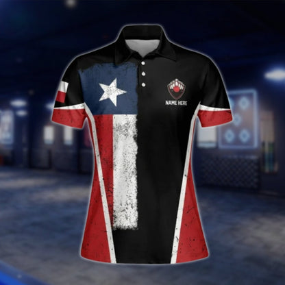 Women's Custom Texas Flag Bowling Polo Shirt, Custom Texas Bowling Shirts For Ladies BW0131 BOW0214