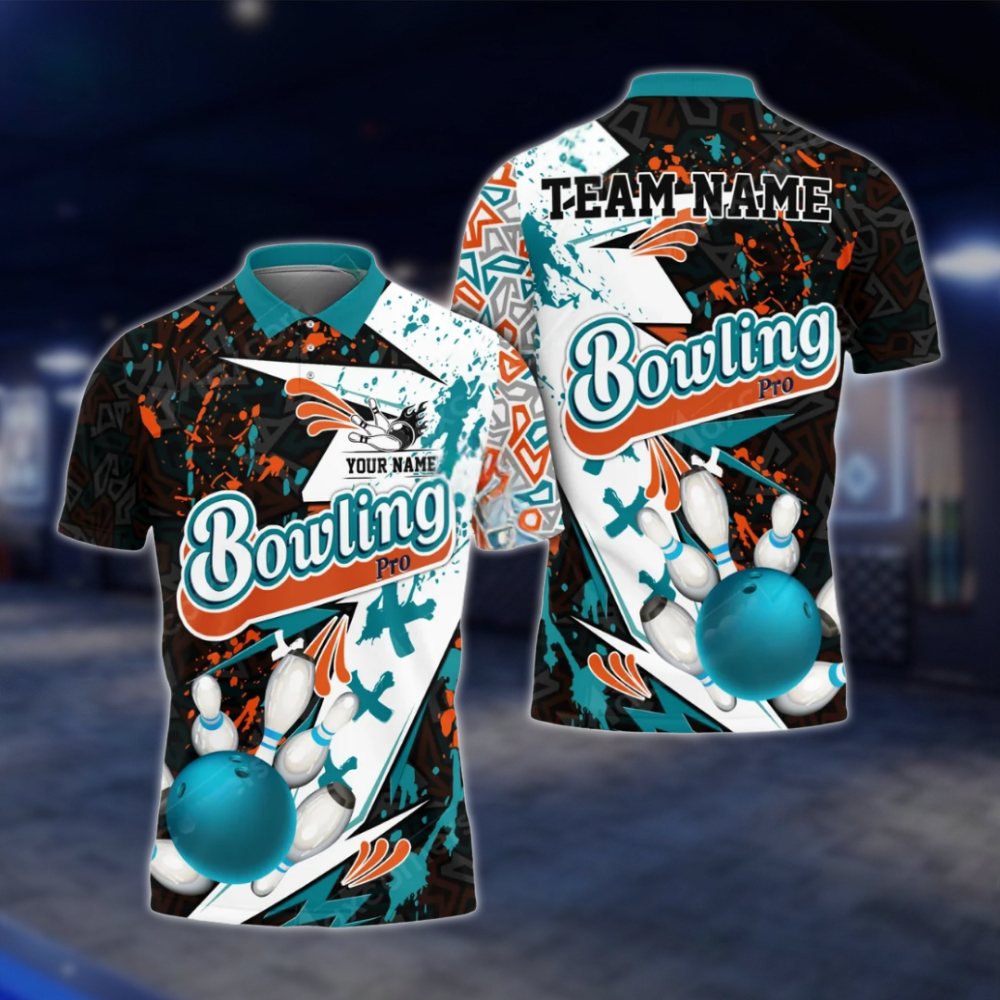 Personalized Abstract Men's Black Blue White Bowling Polo Shirt, Custom Bowling Team Shirts BZ0779 BOW0128