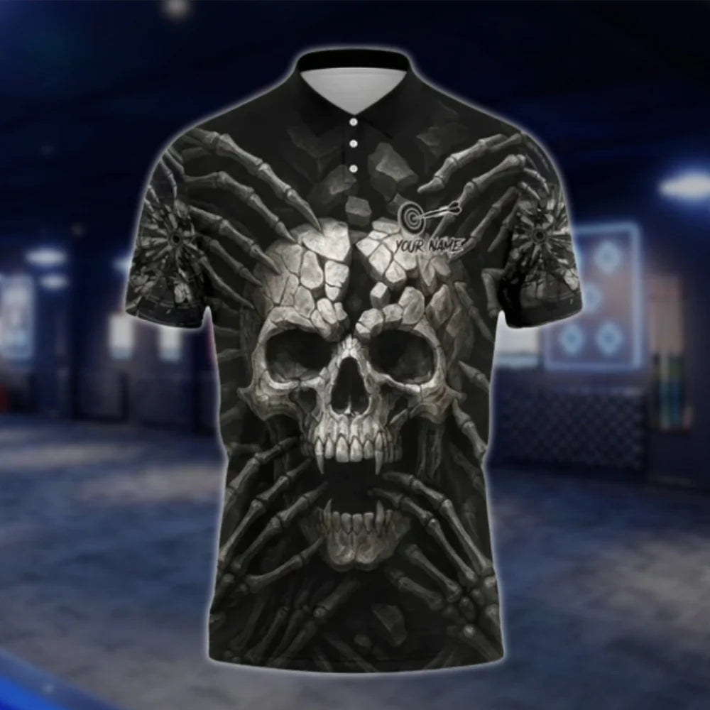 Custom Skeleton Black Darts Polo Shirt Mens, Custom Skull Dart Team Shirts DAT0411