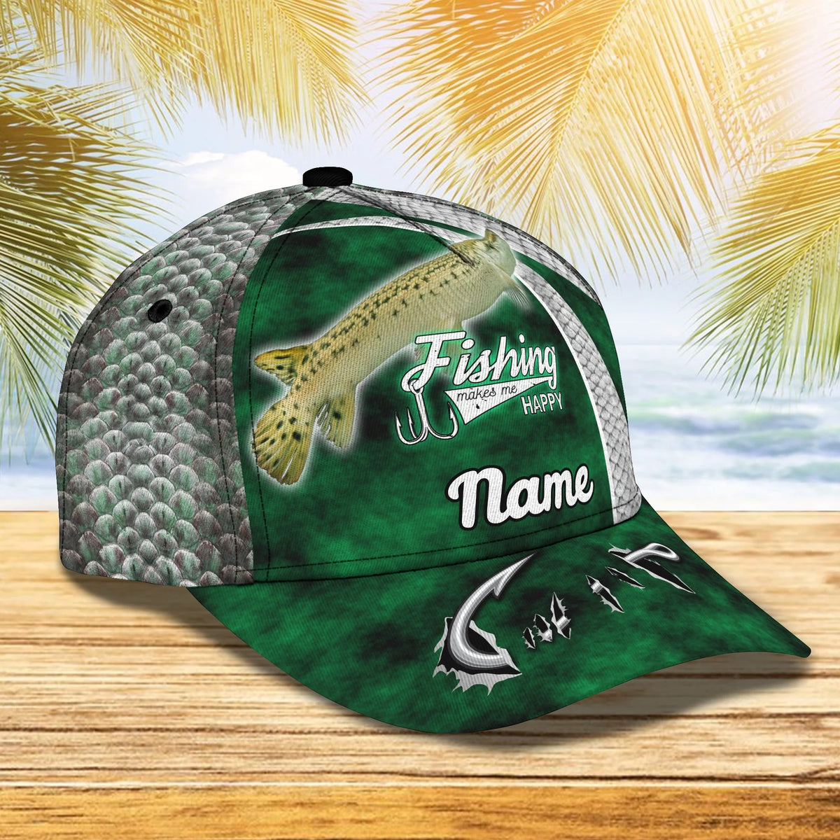Gar Fishing (Green) - Personalize Name Cap  - Loop - Ntp-199 FISH0247
