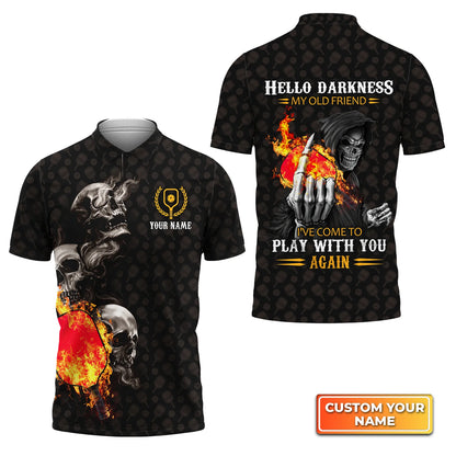 Pickleball Skull Hello Darkness My Old Friend Personalized Name 3D Polo Shirt QB95 Gift For Pickleball Player PKL0058